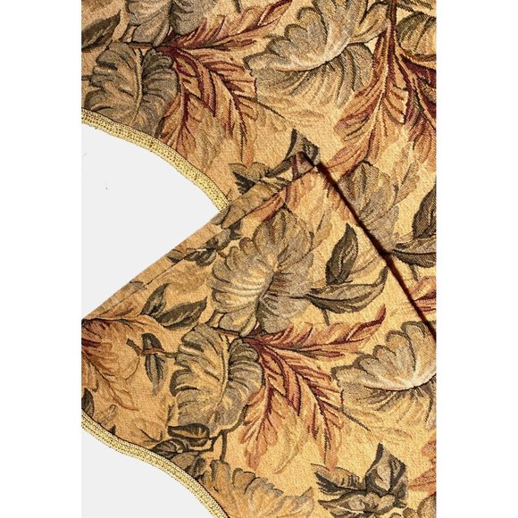 2 Vintage Scalloped Valances Short Curtains Tan Leaves Floral Tapestry Gold Pair - Picture 3 of 5